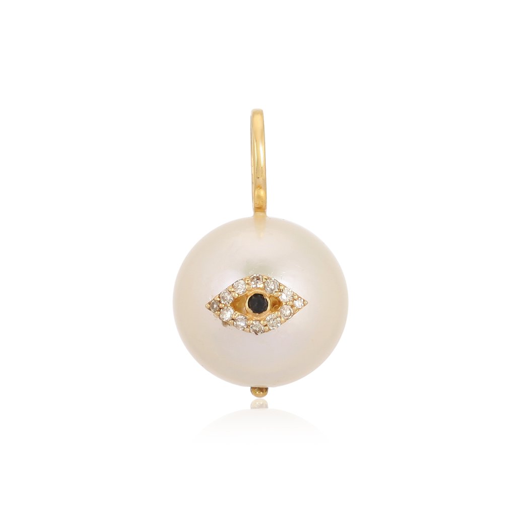 Evil-Eye On Pearl 14K Gold Diamond Necklace Charm