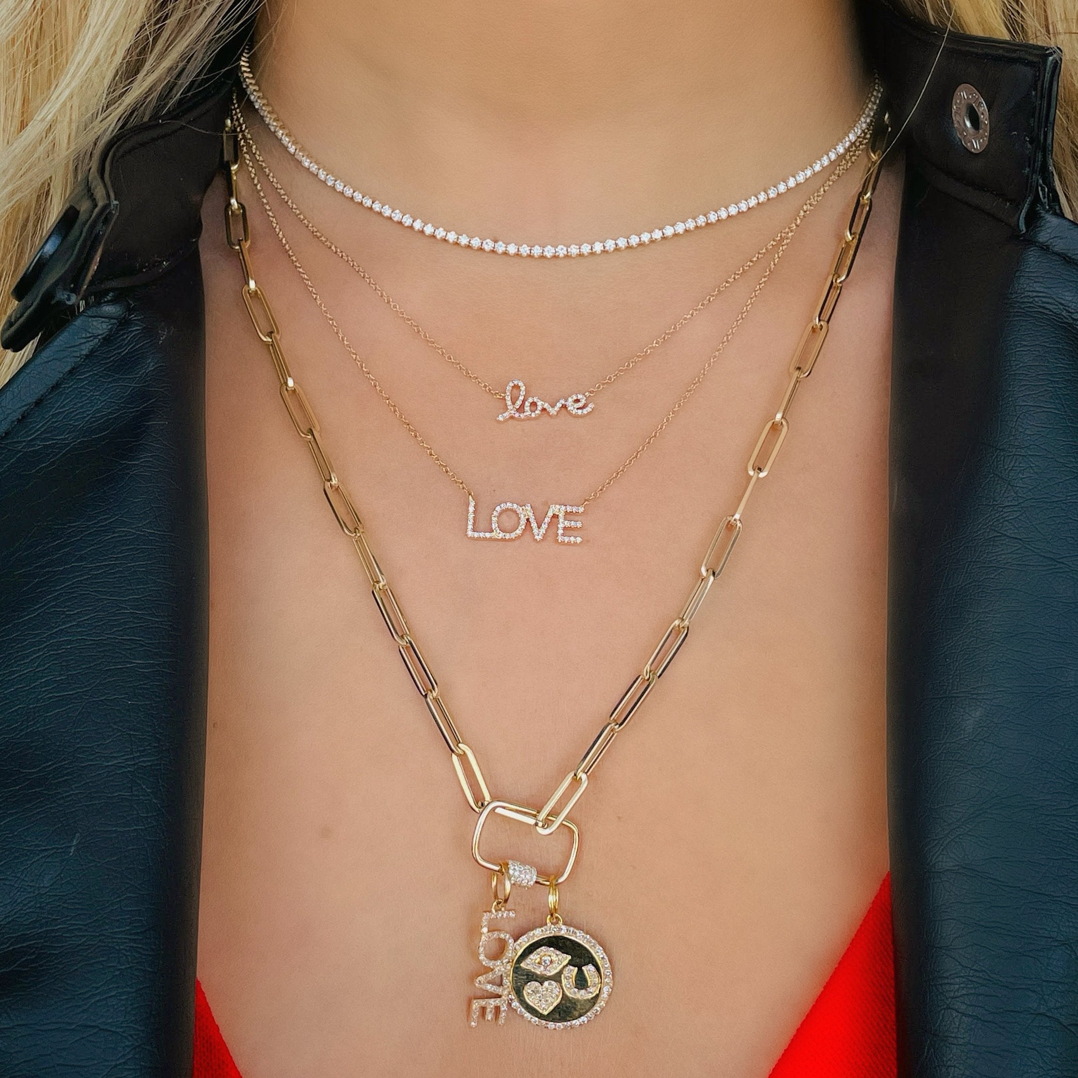 Love Statement 14K Gold Diamond Pave Necklace