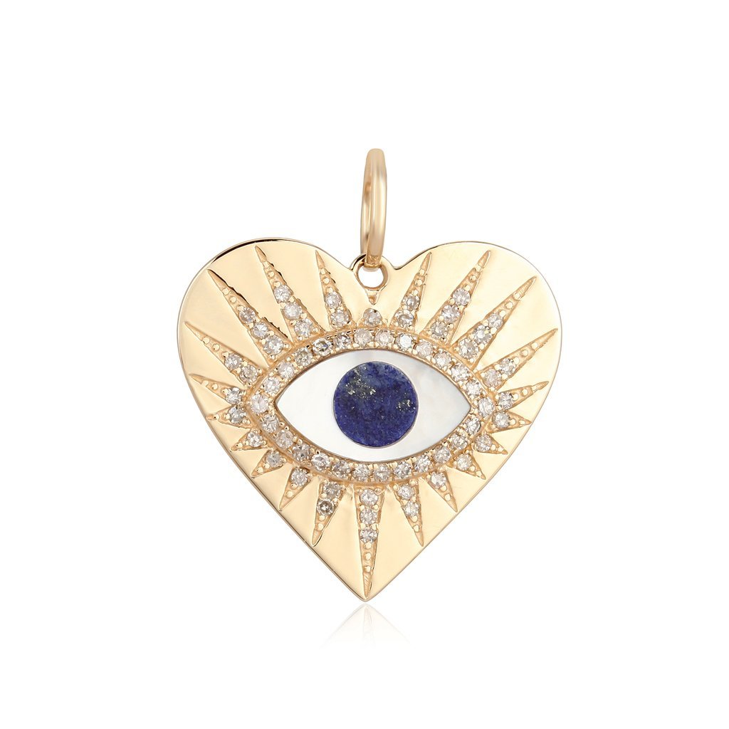 Evil Eye Heart 14K Gold Necklace Charm