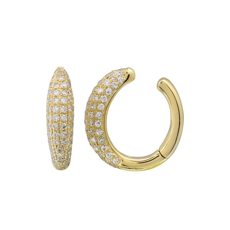 Dome Micro Pave 6-Row Diamond 14K Gold Cuff Earrings