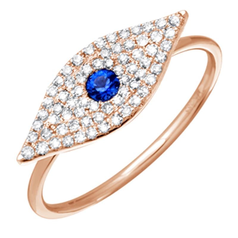Diamond Sapphire Evil Eye 14K Gold Micro Pave Ring
