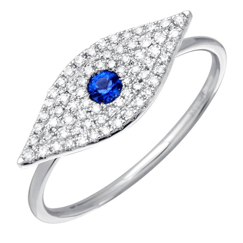 Diamond Sapphire Evil Eye 14K Gold Micro Pave Ring