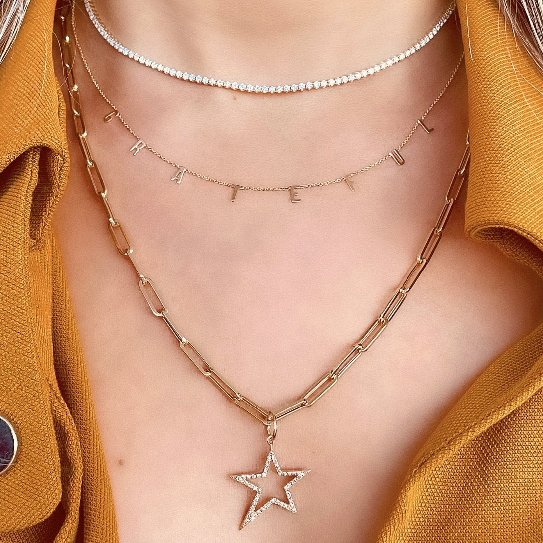 Open Star 14K Gold Diamond Necklace Charm