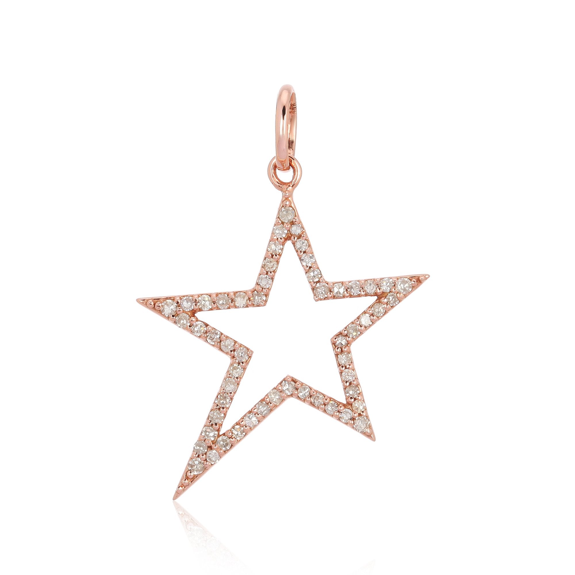 Open Star 14K Gold Diamond Necklace Charm