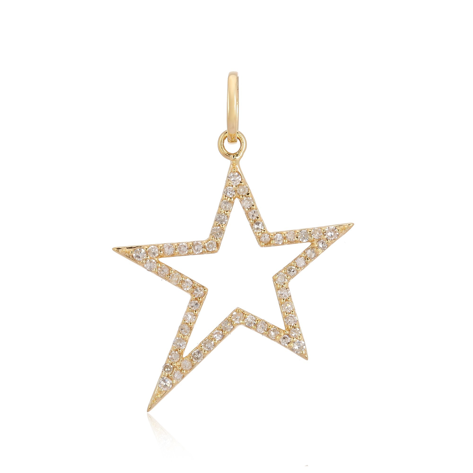 Open Star 14K Gold Diamond Necklace Charm