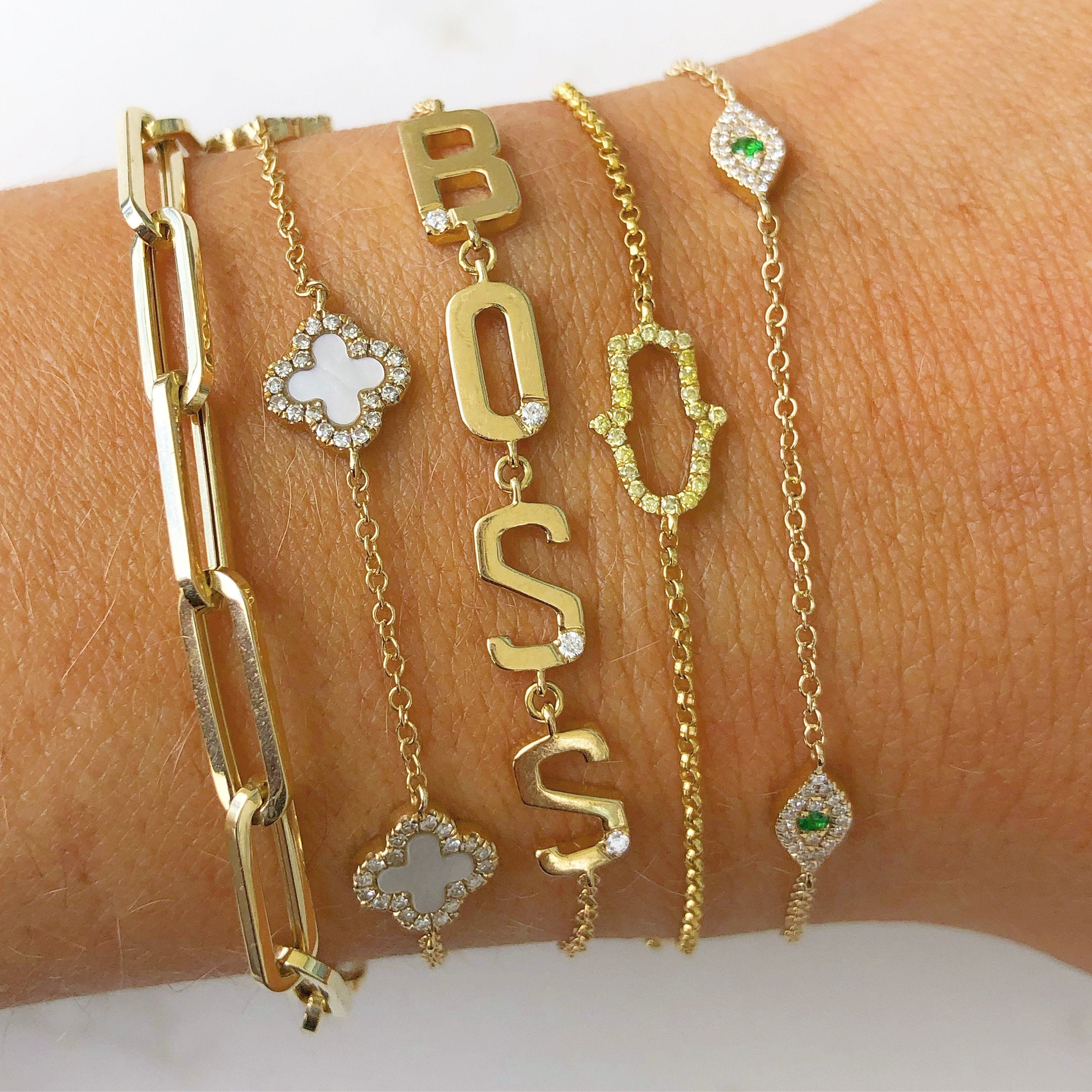 Paper Clip Link Chain 14K Gold Bracelet
