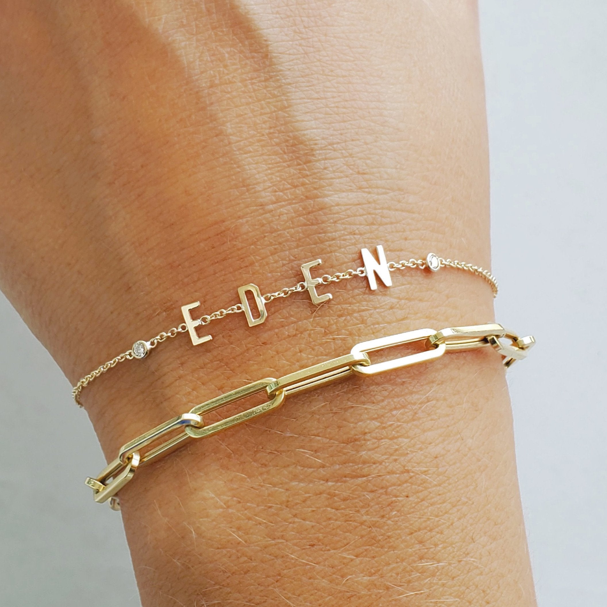 Paper Clip Link Chain 14K Gold Bracelet