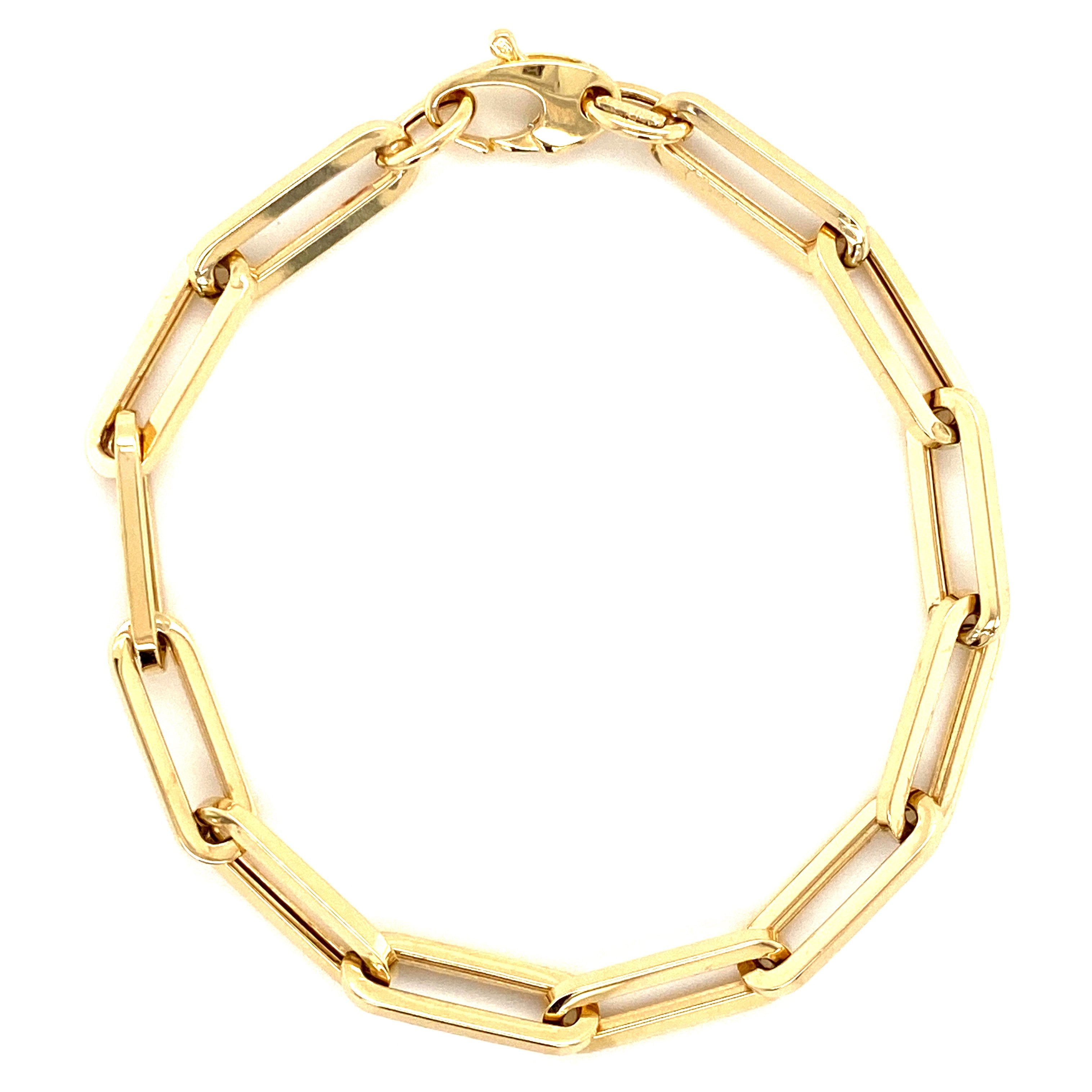 Paper Clip Link Chain 14K Gold Bracelet