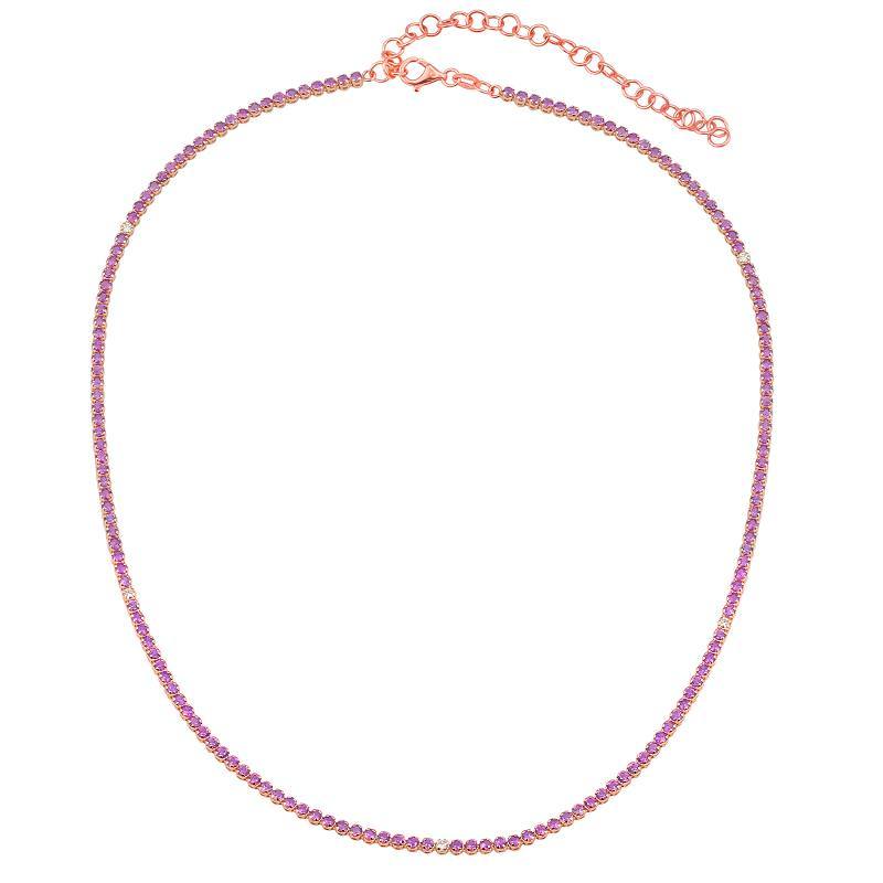 Pink Sapphire + Diamond 14K Gold Necklace