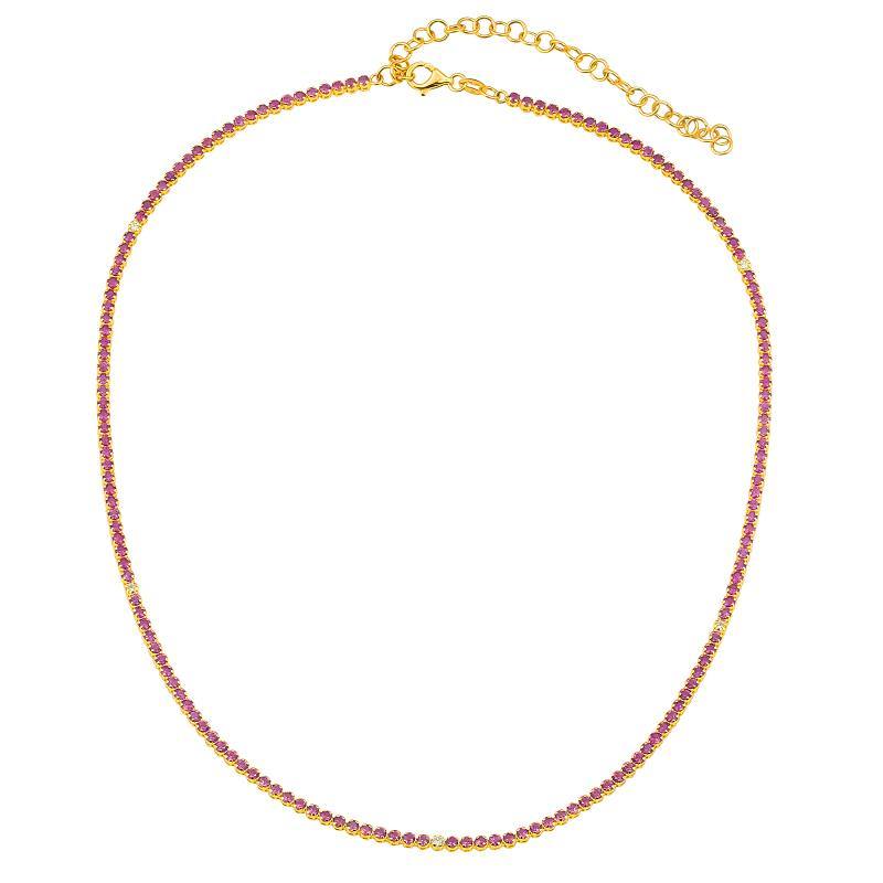 Ruby 14K Gold Diamond Tennis Necklace