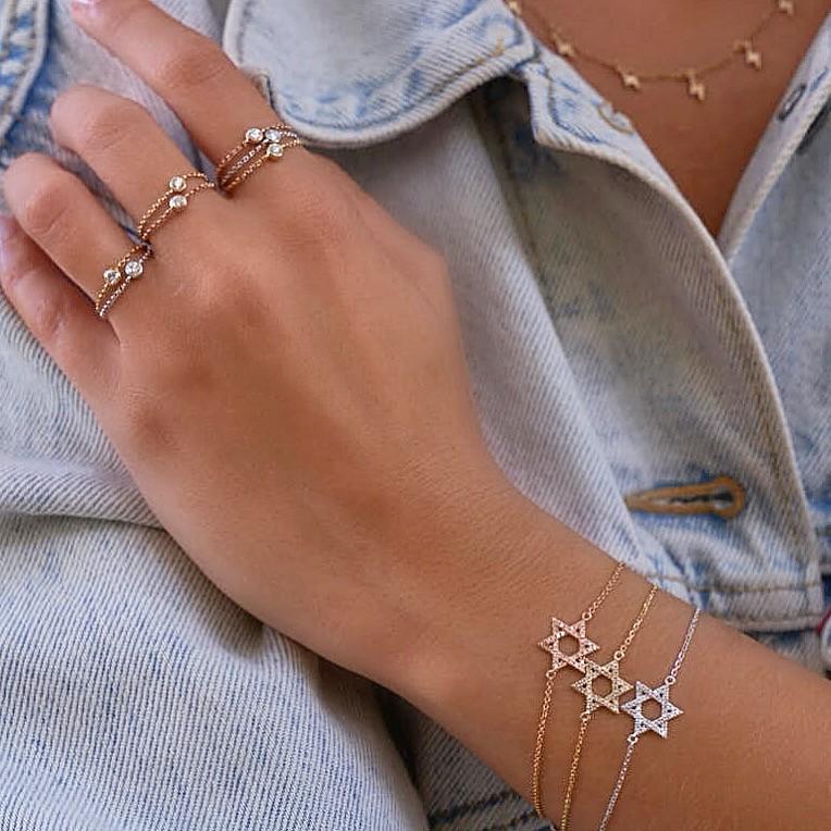 Star Of David Diamond 14K Gold Bracelet