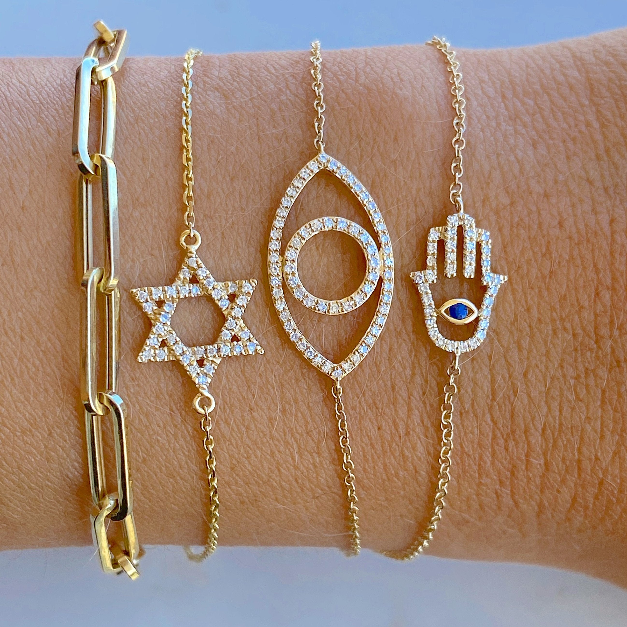 Star Of David Diamond 14K Gold Bracelet
