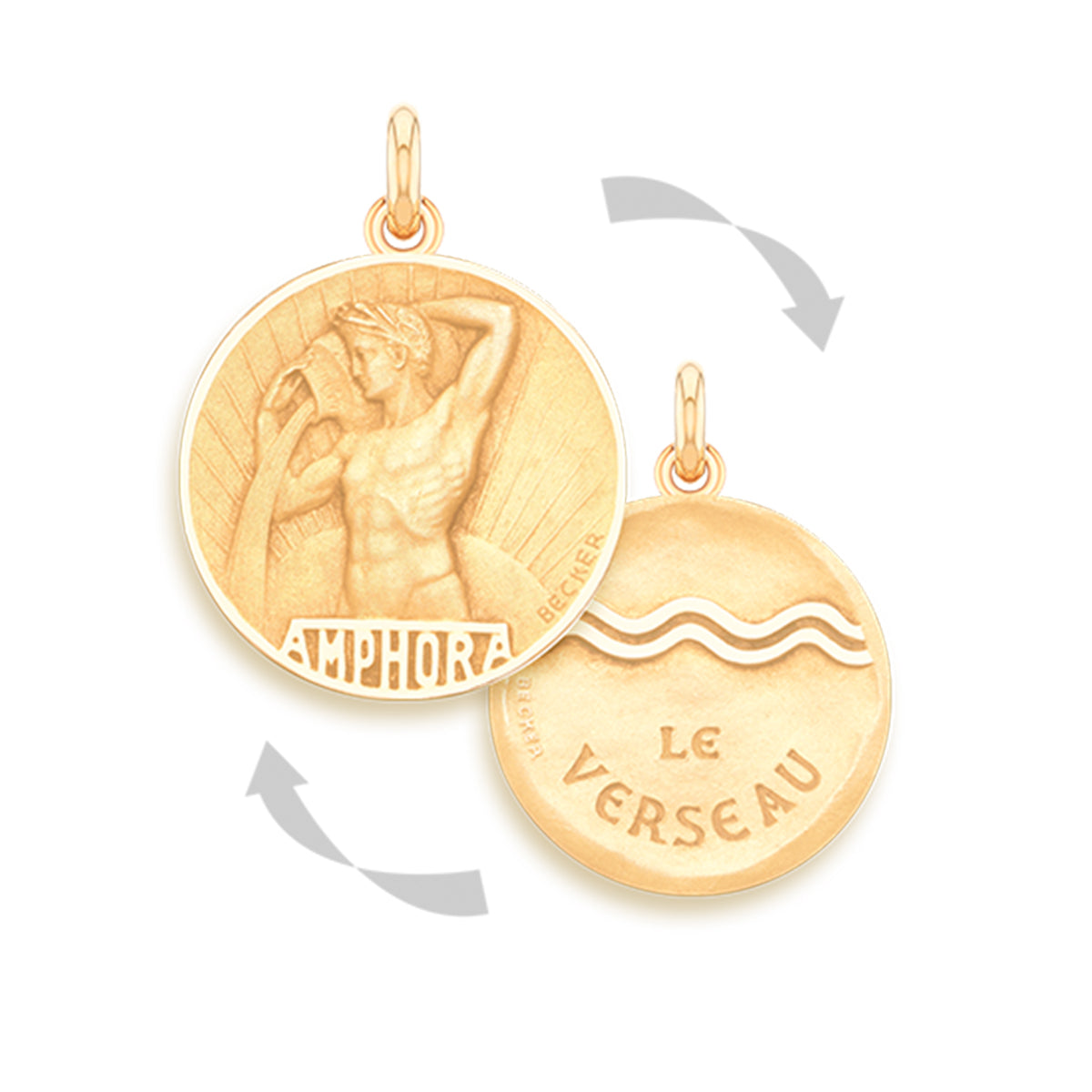 Aquarius Doublesided 18k Gold Zodiac Medallion Charm