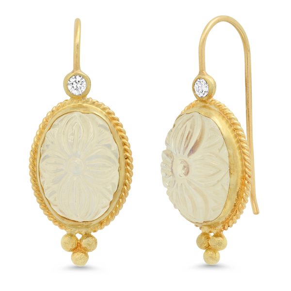 Etruscan Moonstone 18K Gold Earrings