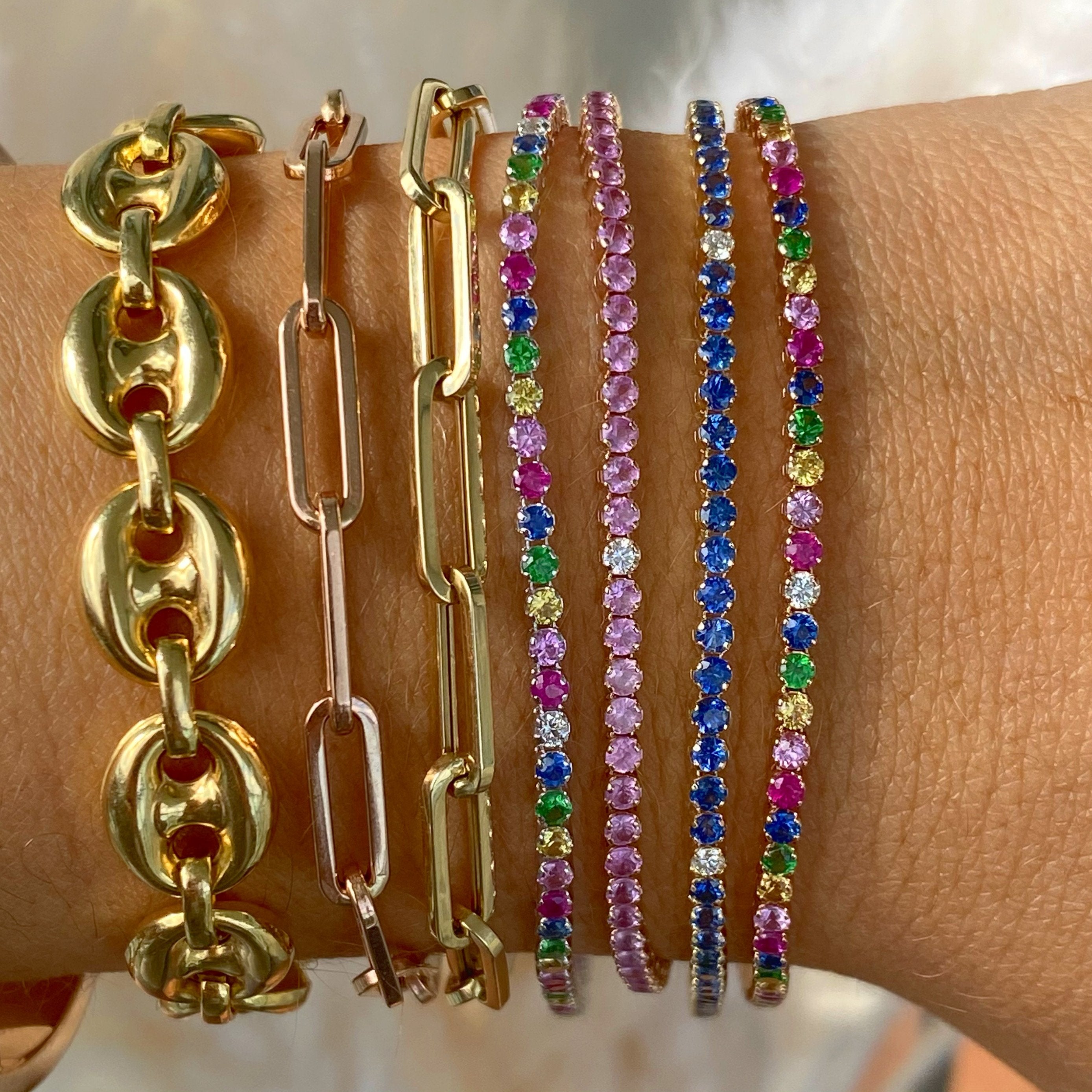 Pink Sapphire + Diamond 14K Gold Bracelet