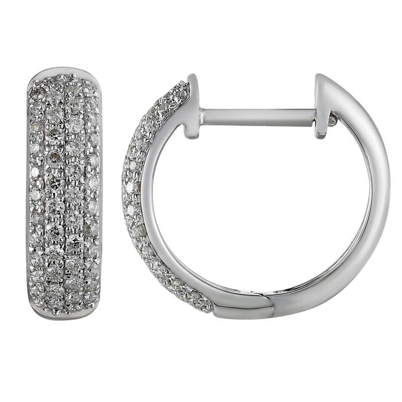 Micro Pave 4-Row Diamond Huggie 14K Gold Earrings