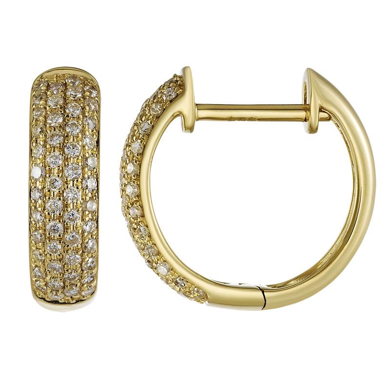 Micro Pave 4-Row Diamond Huggie 14K Gold Earrings