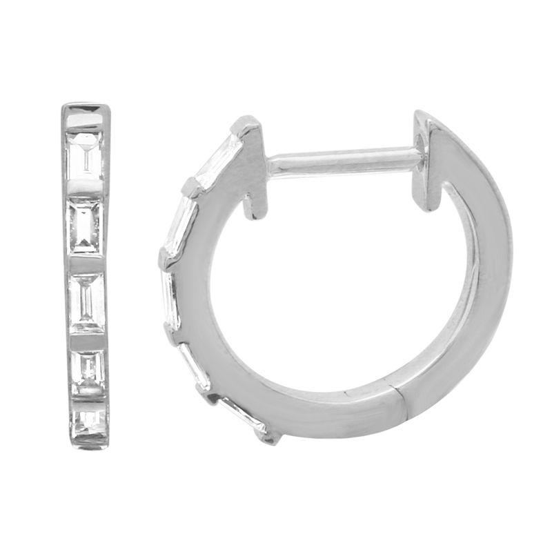 Baguette 14K Gold Diamond Huggie Earrings