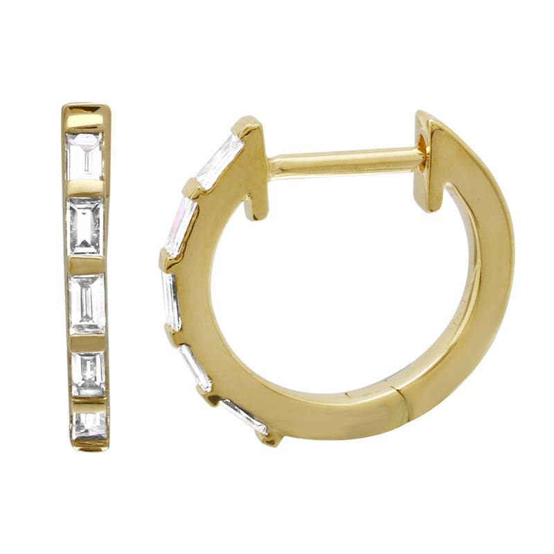 Baguette 14K Gold Diamond Huggie Earrings