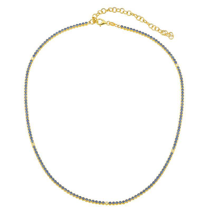 Blue Sapphire + Diamond 14K Gold Necklace