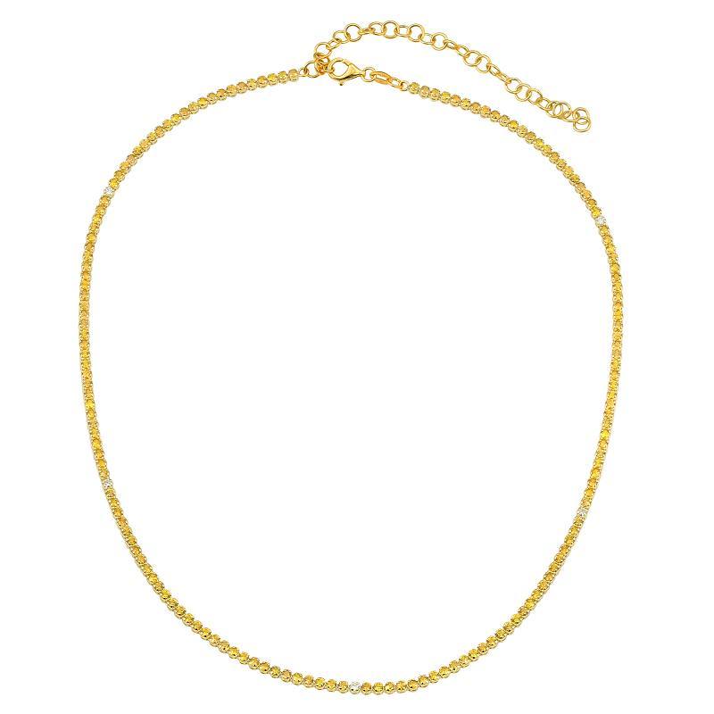 Adjustable Citrine + Diamond 14K Gold Tennis Necklace