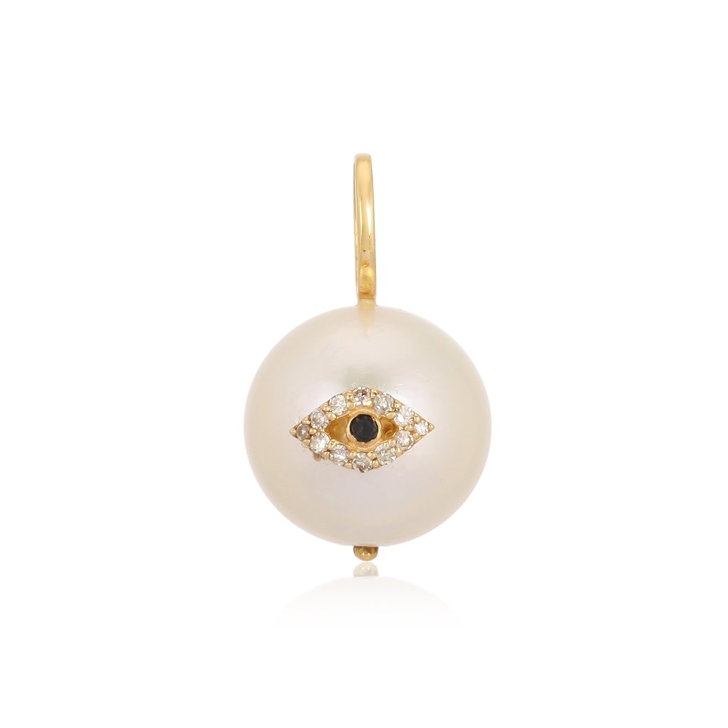 Evil-Eye On Pearl 14K Gold Diamond Necklace Charm