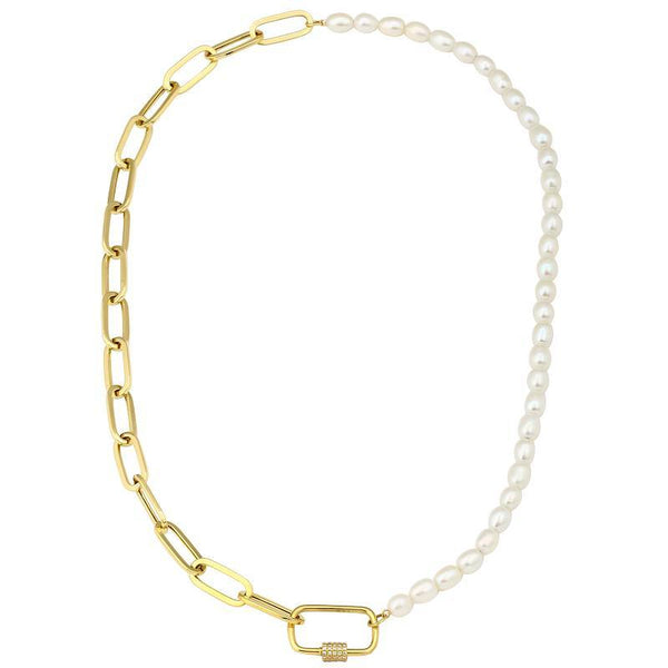 Paperclip Chain Necklace with Single Diamond Pavé Link 14K Gold | Marisa Perry