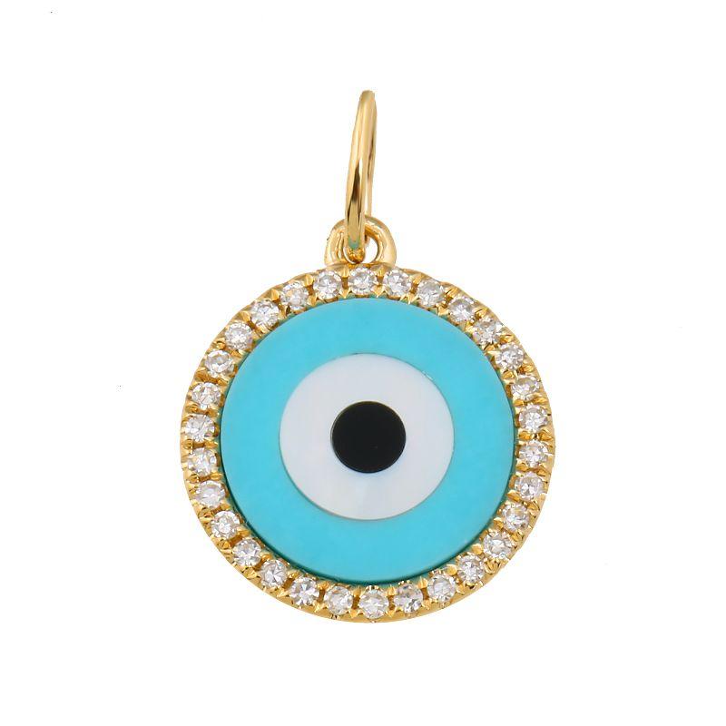Evil Eye 14K Gold Halo Gemstone Necklace Charm