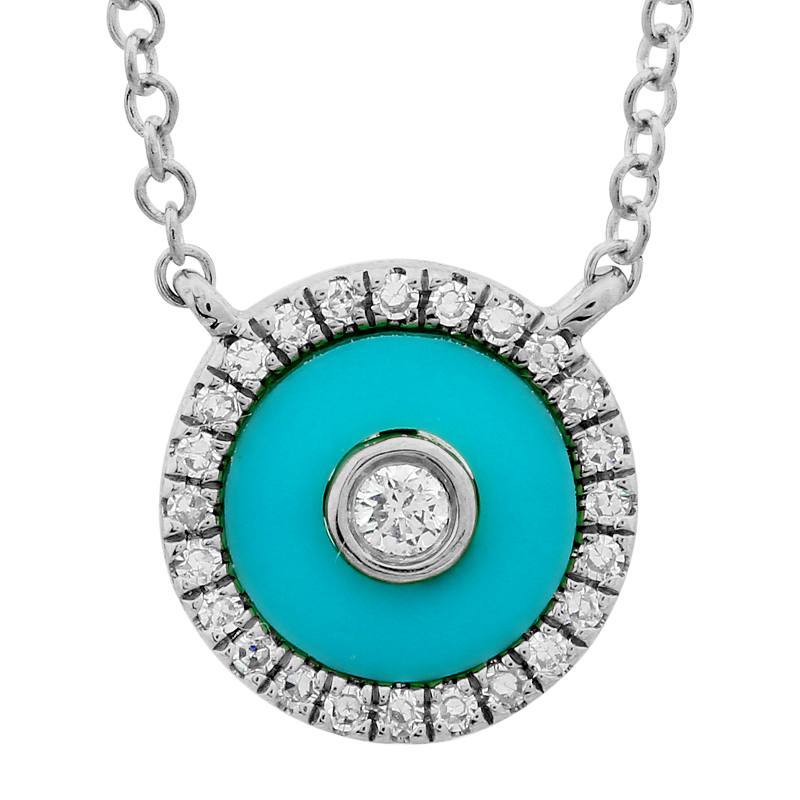 Halo Turquoise Evil Eye 14K Gold Diamond Necklace