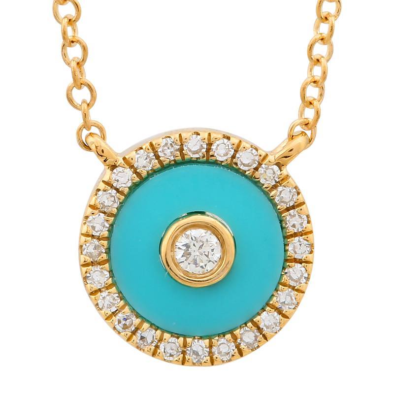 Halo Turquoise Evil Eye 14K Gold Diamond Necklace