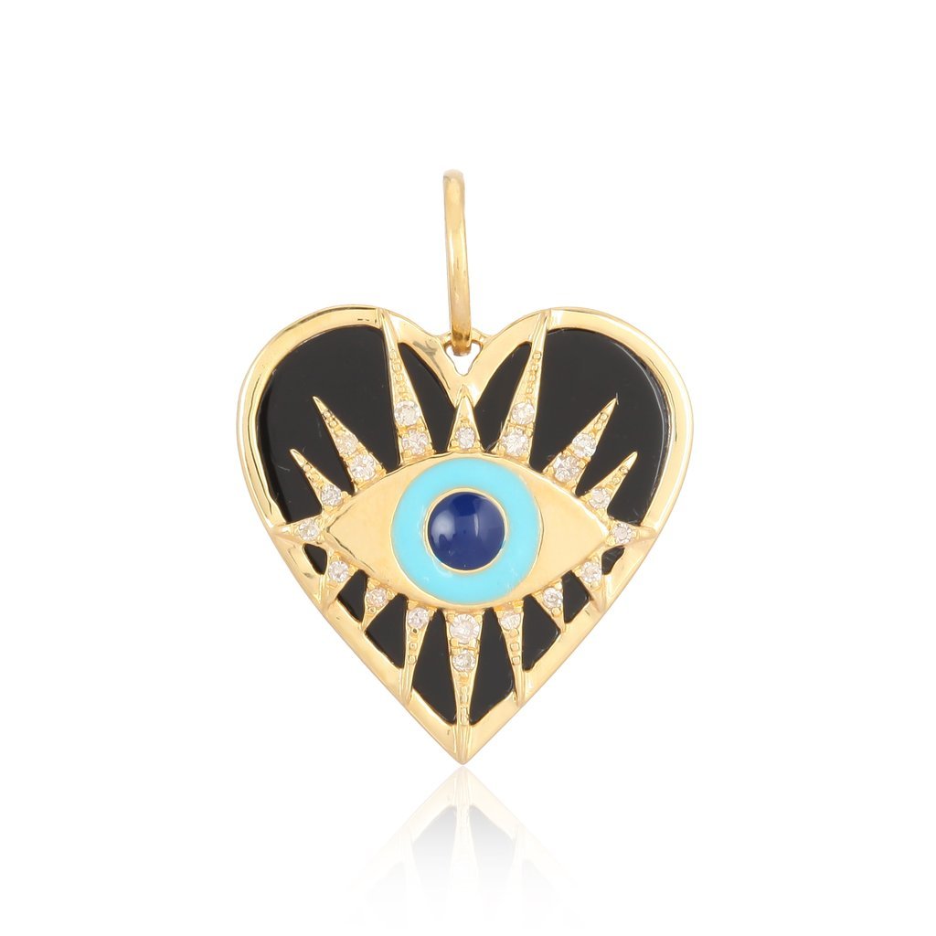Evil Eye On Black Onyx Heart Necklace Charm