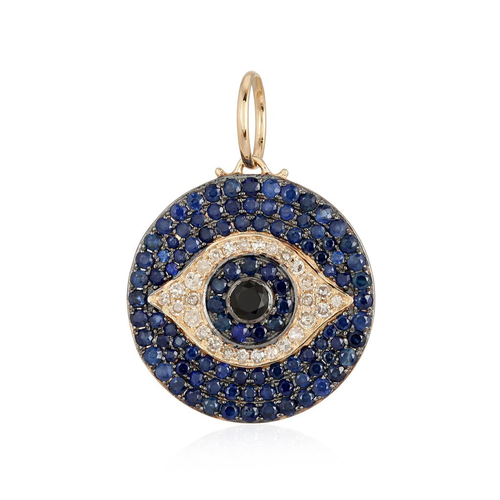 Blue Sapphire Evil Eye Diamond Necklace Charm