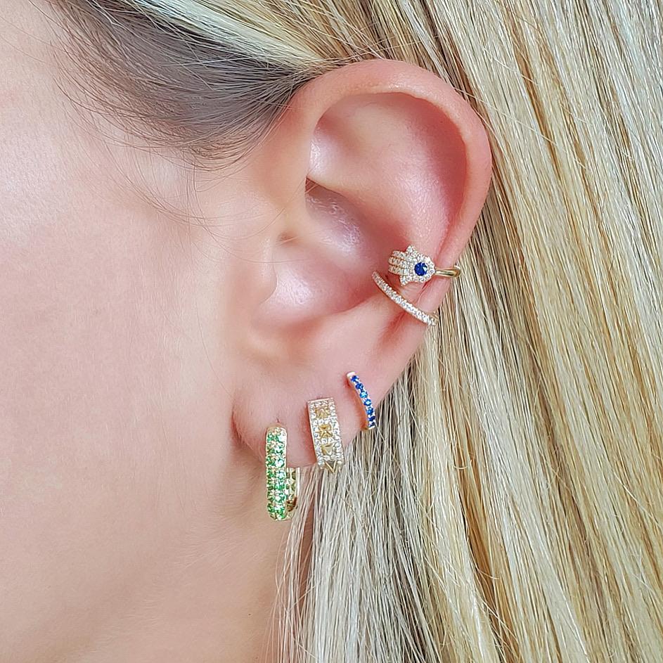 Ear Cuff 14K Gold Micro Pave Diamond Earrings