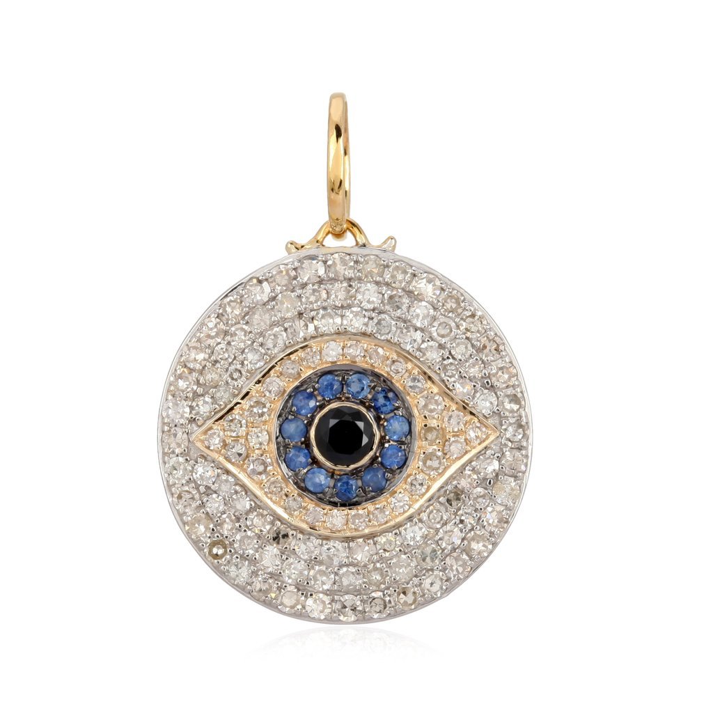 Evil Eye Micro Pave Diamond 14IK Gold Necklace Charm