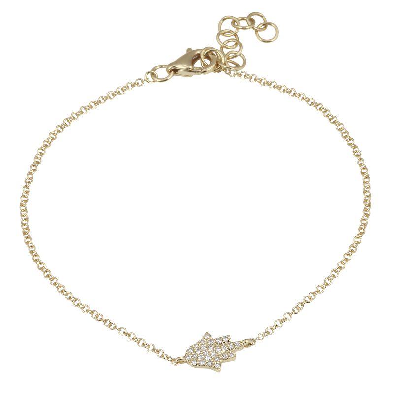 Micro Pave Diamond Hamsa 14K Gold Bracelet