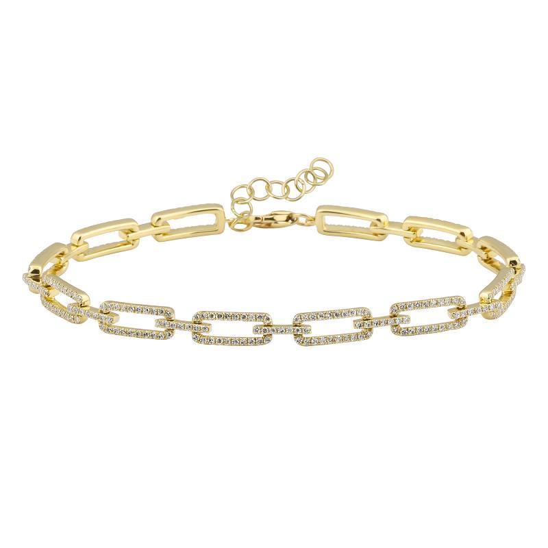 Rectangular Link 14K Gold Micro Pave Diamond Bracelet