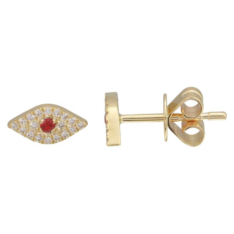 Ruby Evil Eyes 14K Gold Earrings