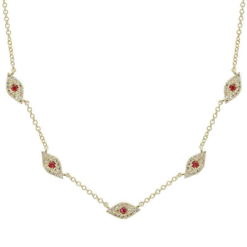 Red Evil Eyes 14K Gold Necklace