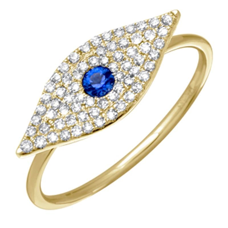 Diamond Sapphire Evil Eye 14K Gold Micro Pave Ring