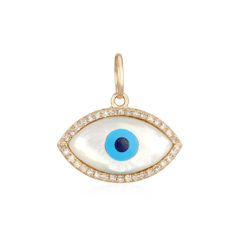 14K Gold Mother of Pearl Evil Eye Necklace Charm