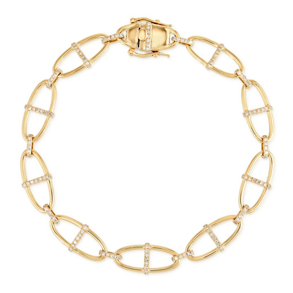 Open Oval Link Diamond 14K Gold Bracelet