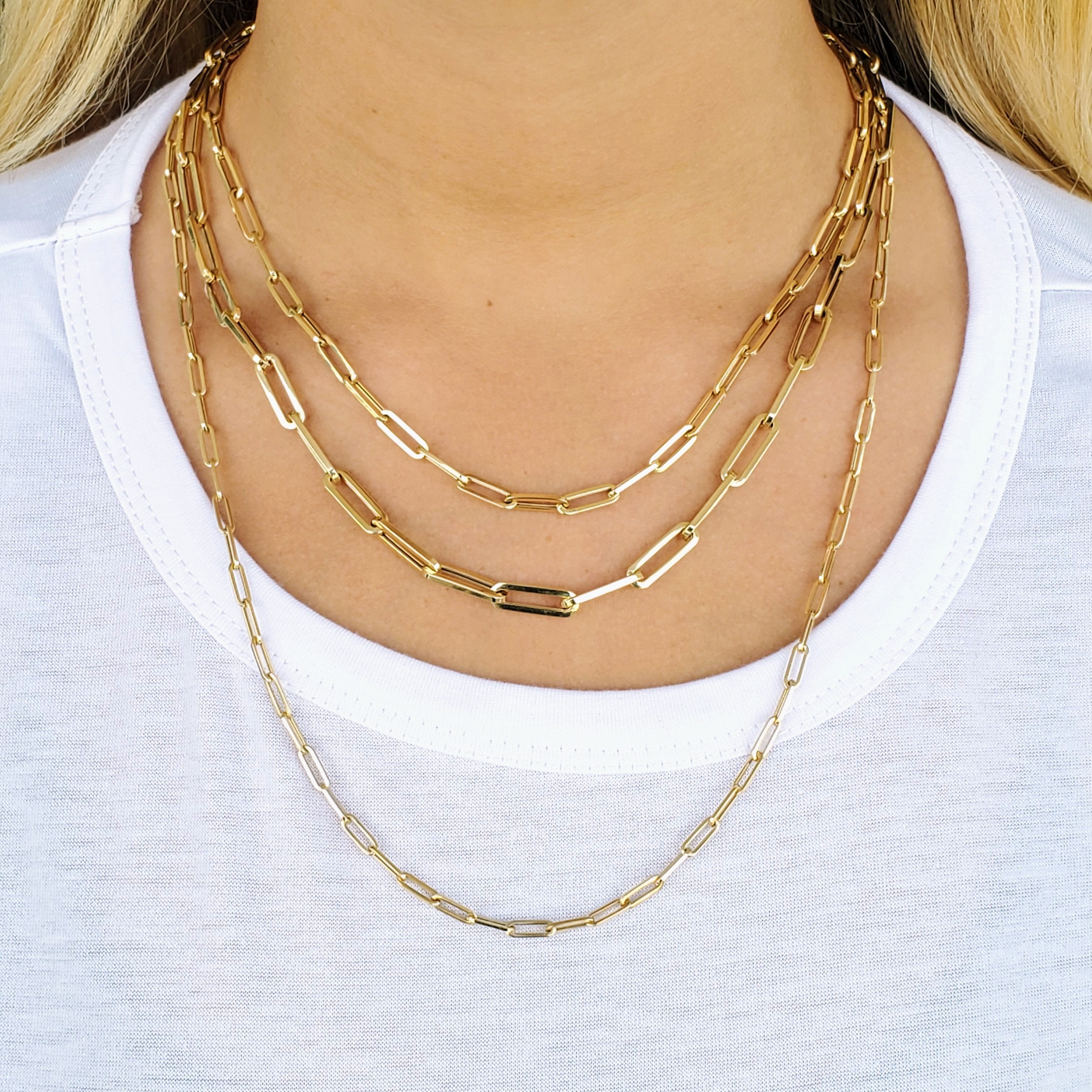 Paper Clip Link Chain 14K Gold Necklace