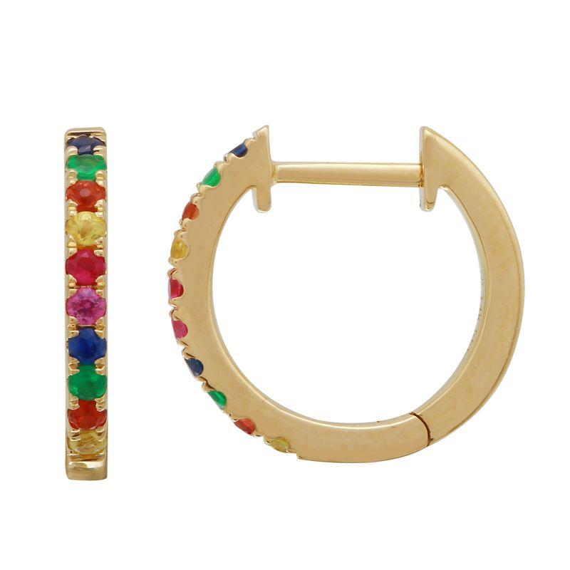 Rainbow Sapphire 14K Gold Huggies