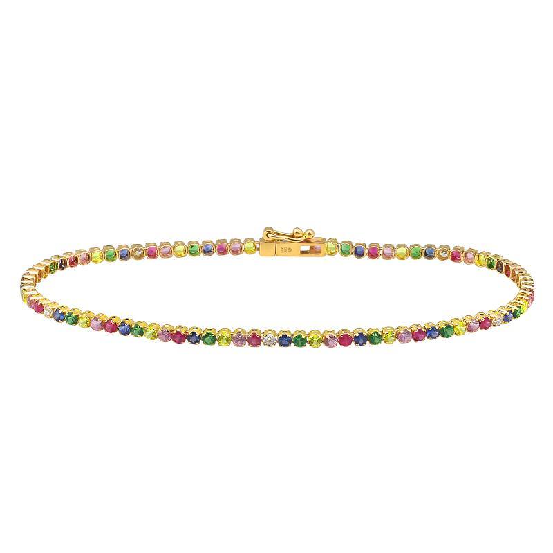 Rainbow Sapphires + Diamonds 14K Gold Bracelet