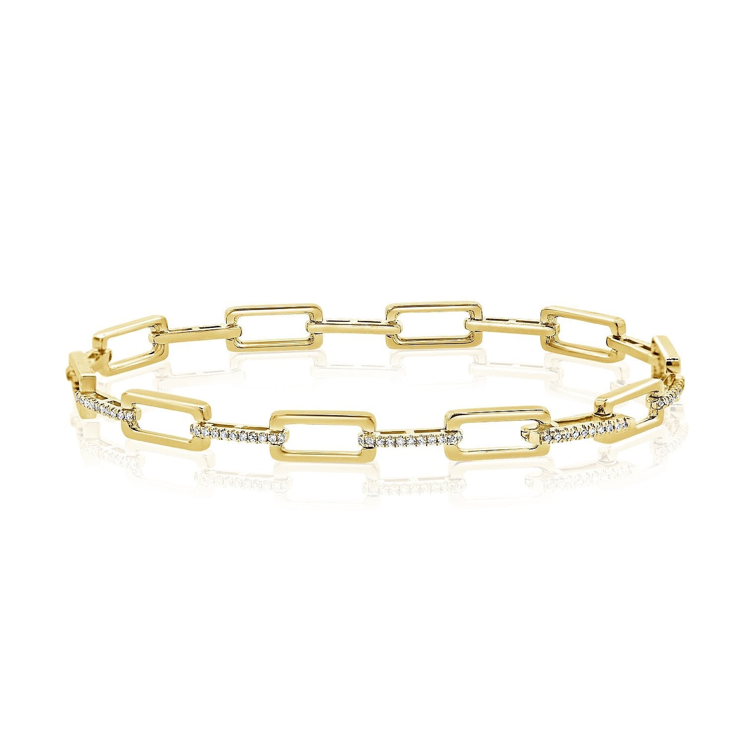 Rectangular Link 14K Gold Diamond Bracelet