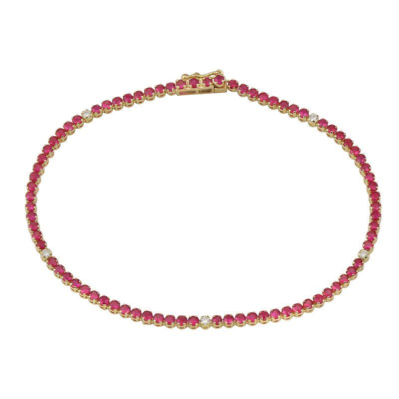 Ruby 14K Gold Diamond Tennis Bracelet