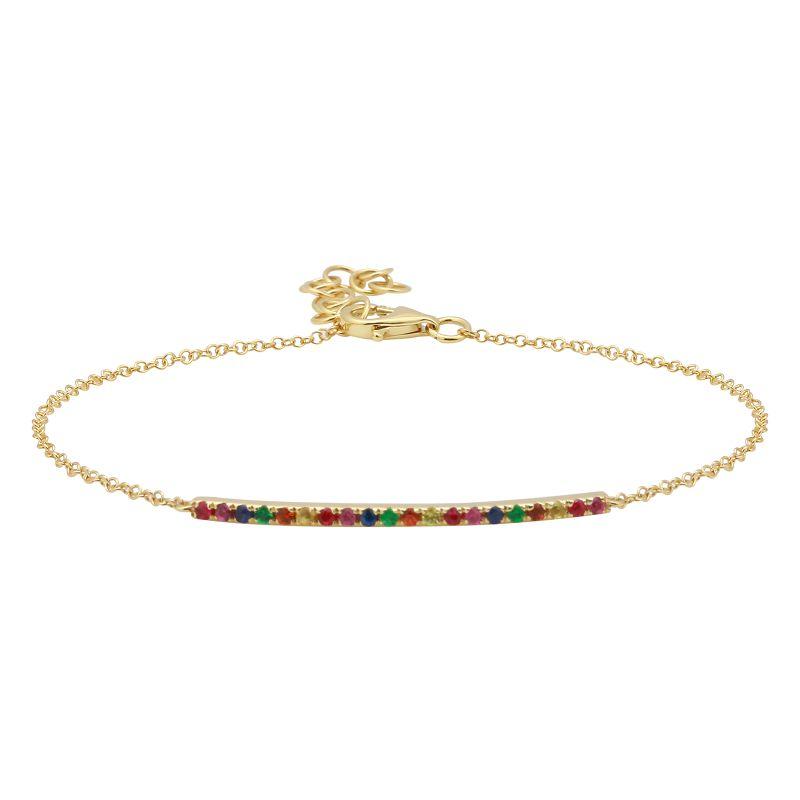 Sapphire Rainbow 14K Gold Bar Bracelet