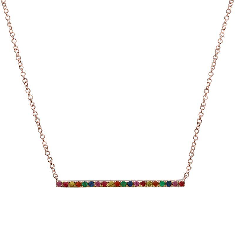 Sapphire Rainbow 14K Gold Bar Necklace