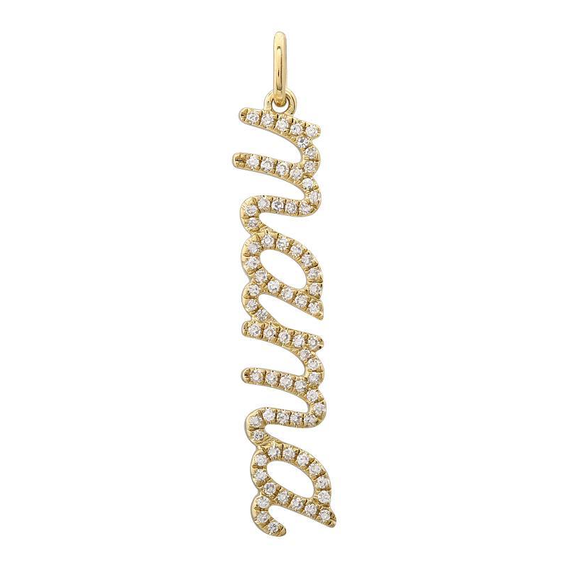 14K Gold Script Diamond Mama Statement Necklace Charm