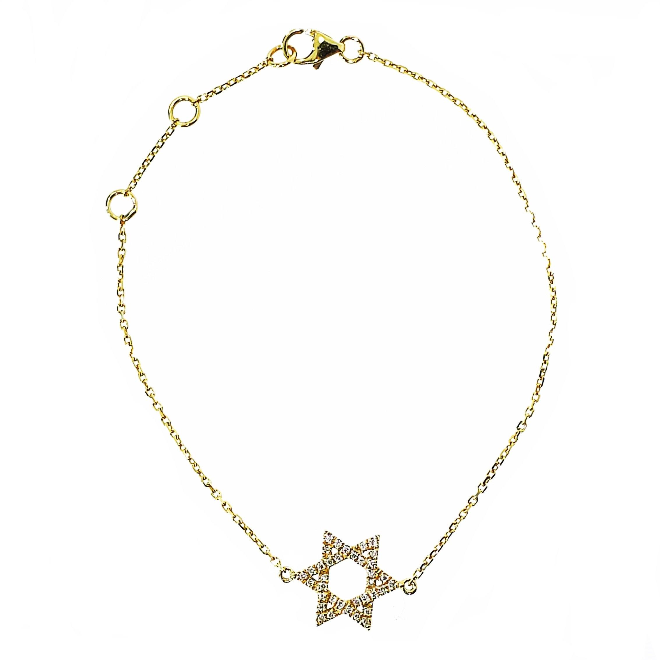 Star Of David Diamond 14K Gold Bracelet